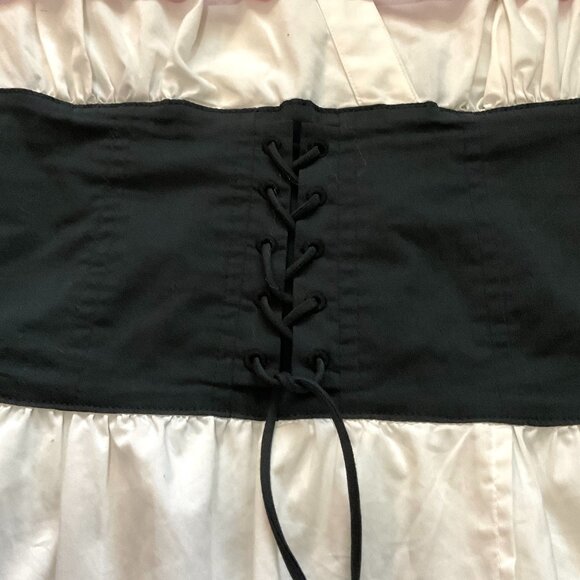 NY & Co Eva Mendes Sleeveless Corset Peplum Blouse, Black & White, Large - Picture 4 of 6